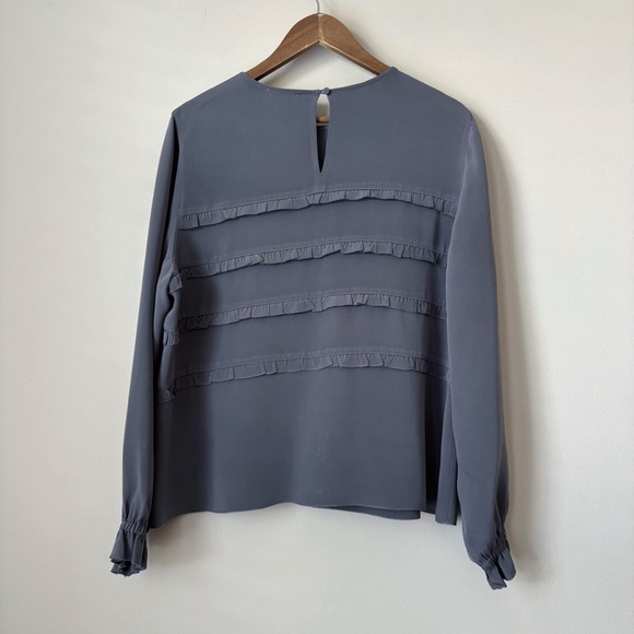 Ann Mashburn Ruffle Silk Blouse XL Grey Long Sleeve - Picture 4 of 8